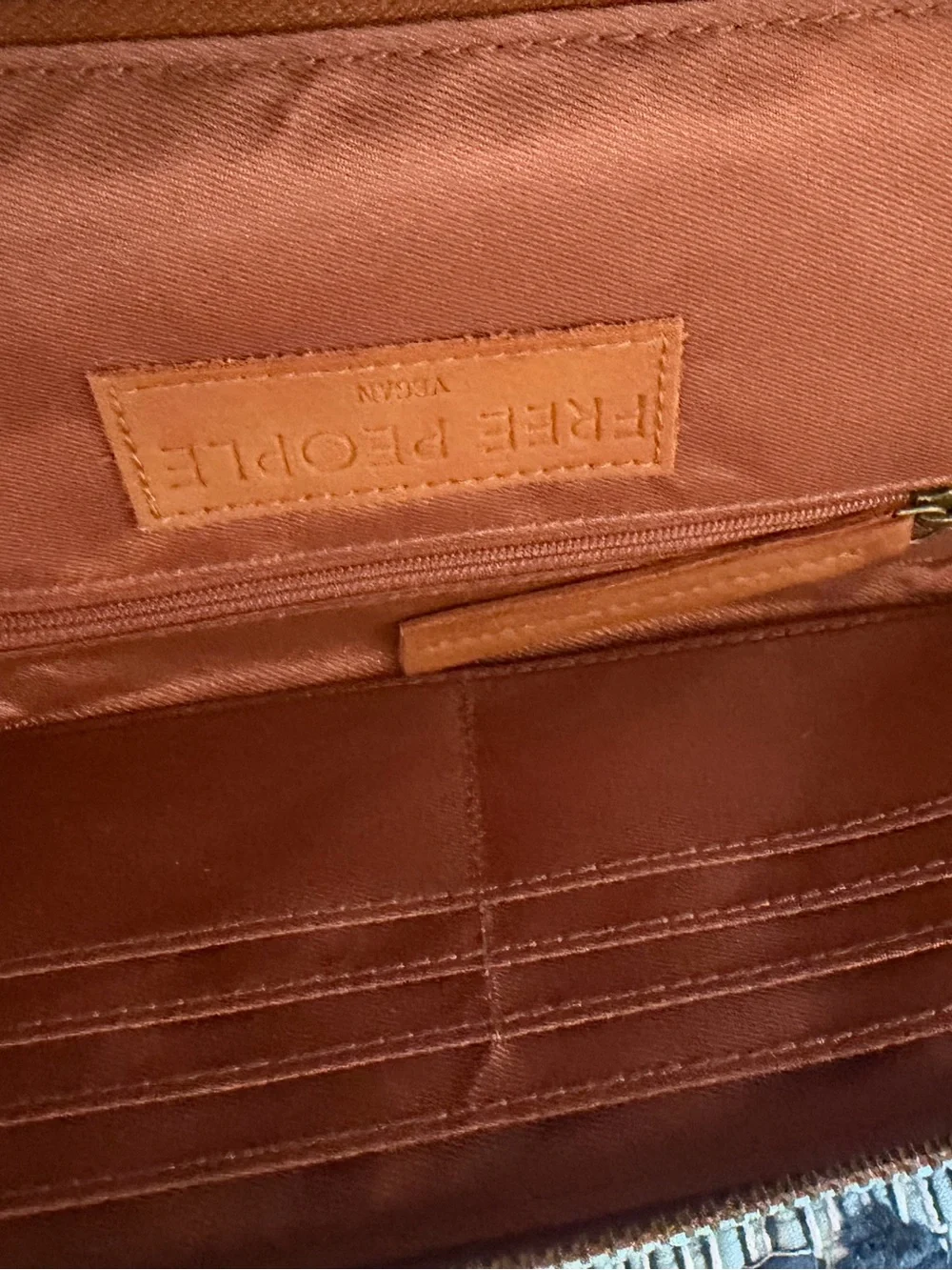 Free People NWT Genuine Leather Wristlet Wallet | Cognac Brown Zip Around Clutch